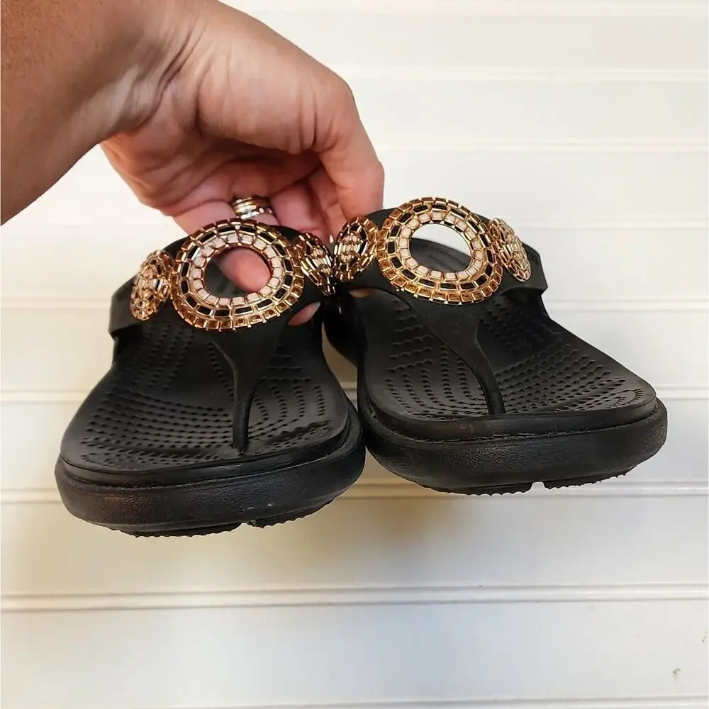 Crocs Women's Sanrah Diamante Wedge Flip Sandals Size 8 Black - Picture 8 of 10